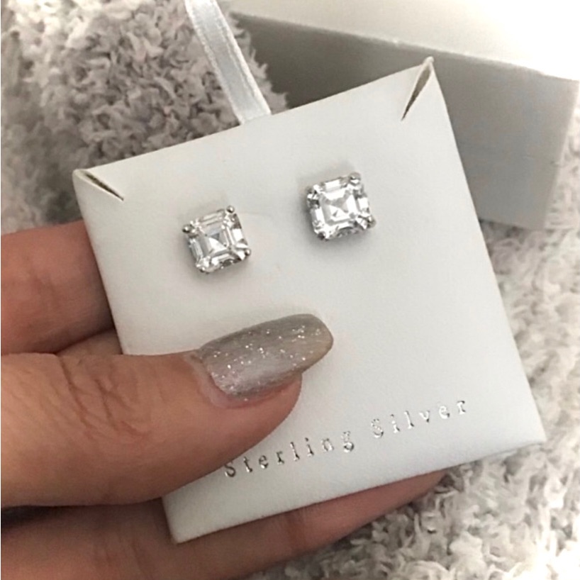 Sparkling Square Cushion Cut Cz Stone Silver Earrings 35$